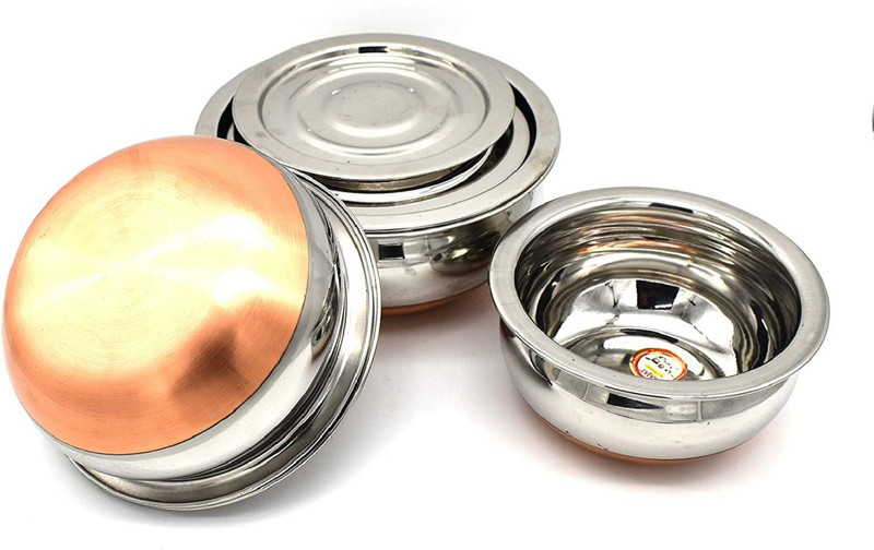 TOUCH SHOP 3 Pic Handi With Lid Thakkan Handi 0.8 L, 1.4 L, 1.8 L with Lid(Stainless Steel)