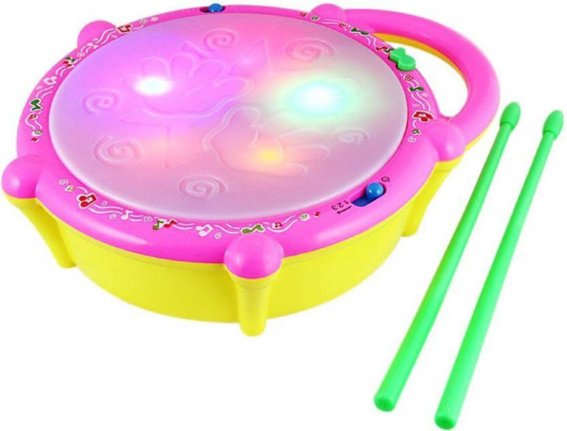 VS Toy Multicoloured Flash Drum With 3D Lights & Music  (Multicolor)(Pink)