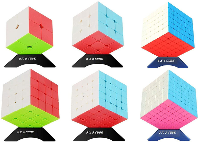 Authfort Complete Moyu & YJ Cube Set of 2x2 3x3 4x4 5x5 6x6 7x7 High Speed Stickerless Magic Puzzle Cube(6 Pieces)