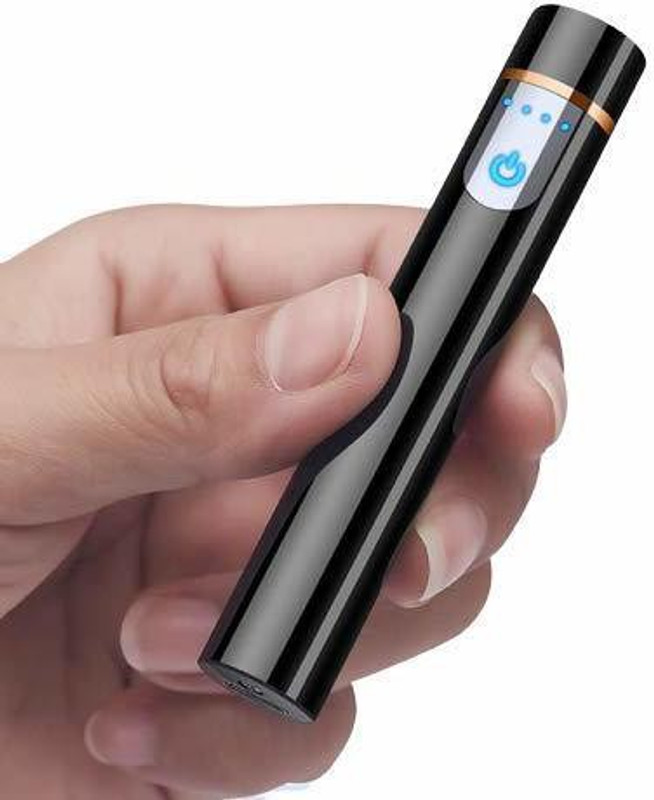 Viraan Pen shape and round type lighter USB Rechargeable Mini Double Arc Plasma Windproof Cigarette Lighter(Black)