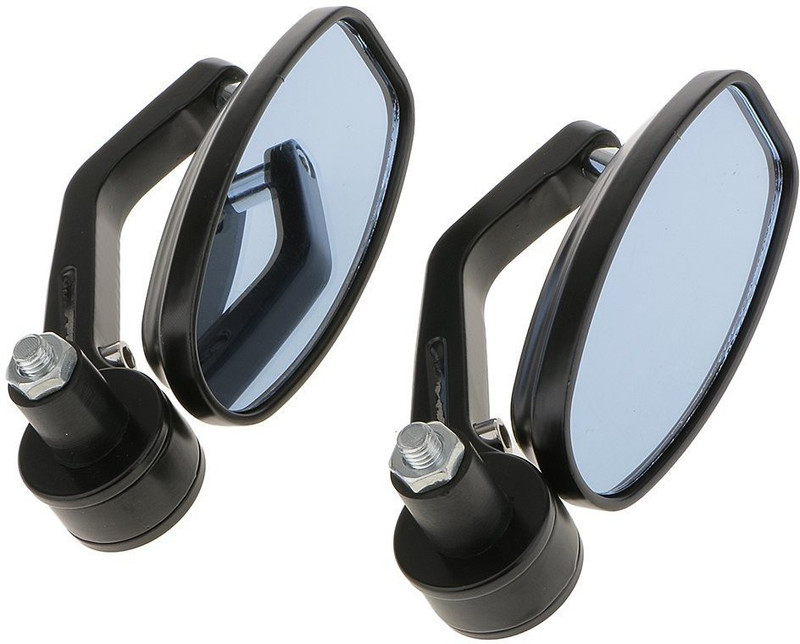 AMB Oval Shape Universal Motorcycle Bar End Rear View Mirrors for Motorcycles & Bikes (Black, Set of 2) Rearview Radar Mirror(Black)