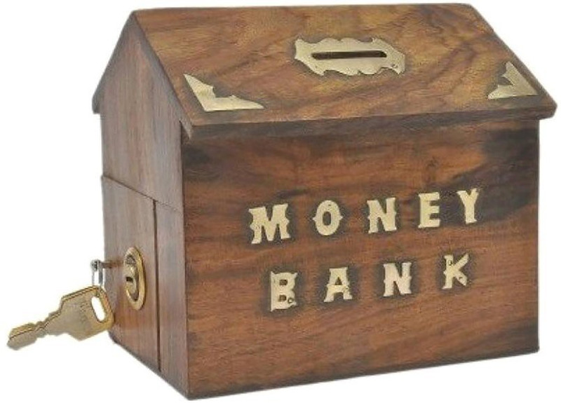 Arif INT Wooden Piggy Bank, Money Bank, Gullak for Kids, Birthday Gift for Kids and Adults, Handmade Wooden Coin Box, Holder, Money Box Coin Bank with Lock & hut Shape {