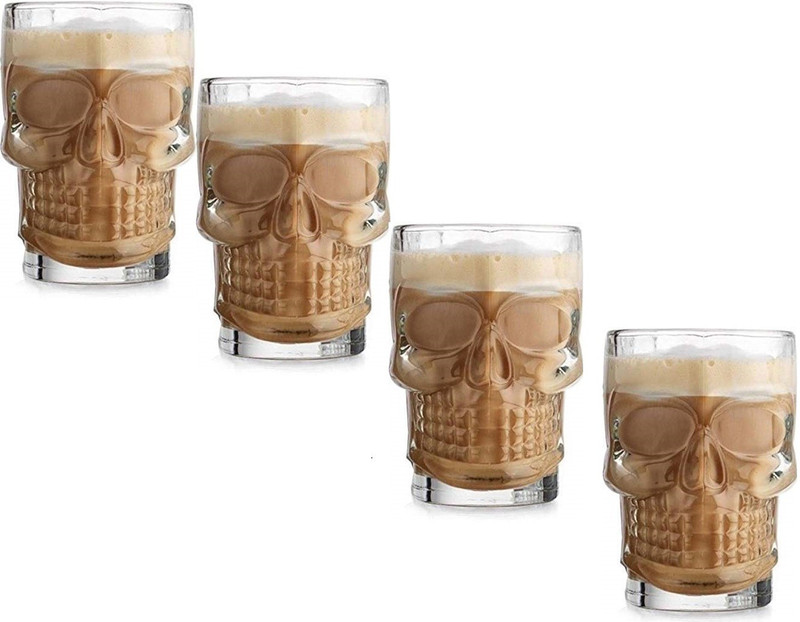 Massive Reckon (Pack of 4) Skull Beer Mug Glass 520 ml 4 pcs Glass Beer Mug(520 ml, Glass, Clear)