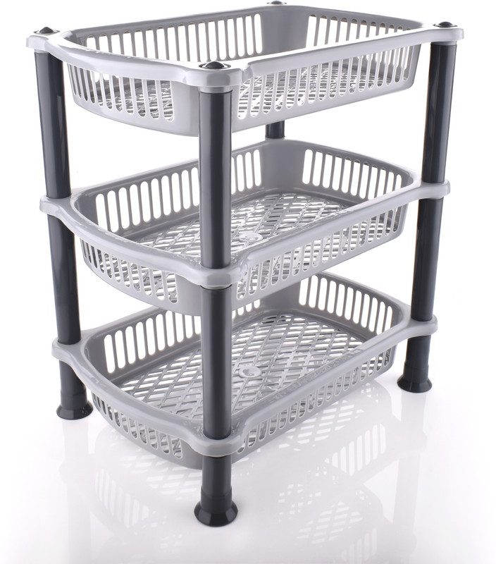 NEWON Plastic Plastic 3 Layer Multi-purpose Kitchen Storage Basket Rack and Fruits/Vegetables Kitchen Rack ,office rack,clothe rack,bathroom rack (plastic) Grey , Storage Basket(Pack of 1)