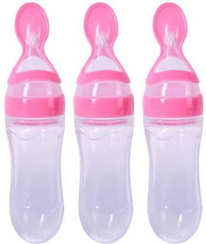 SS Sales Baby Squeezy Food Grade Silicone Bottle Feeder with Soft Silicon|Spoon Feeder|Ceralac Feeder|Rice Paste Milk Food Feeder 90 ML (Squeezy Feeder Pack of 3 ) PINK  - SILICONE(Pink)