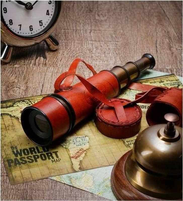 Exim Decor Brass Leather Wrapped Telescope with Brown Leather Belt and Cover Catadioptric Telescope(Manual Tracking)