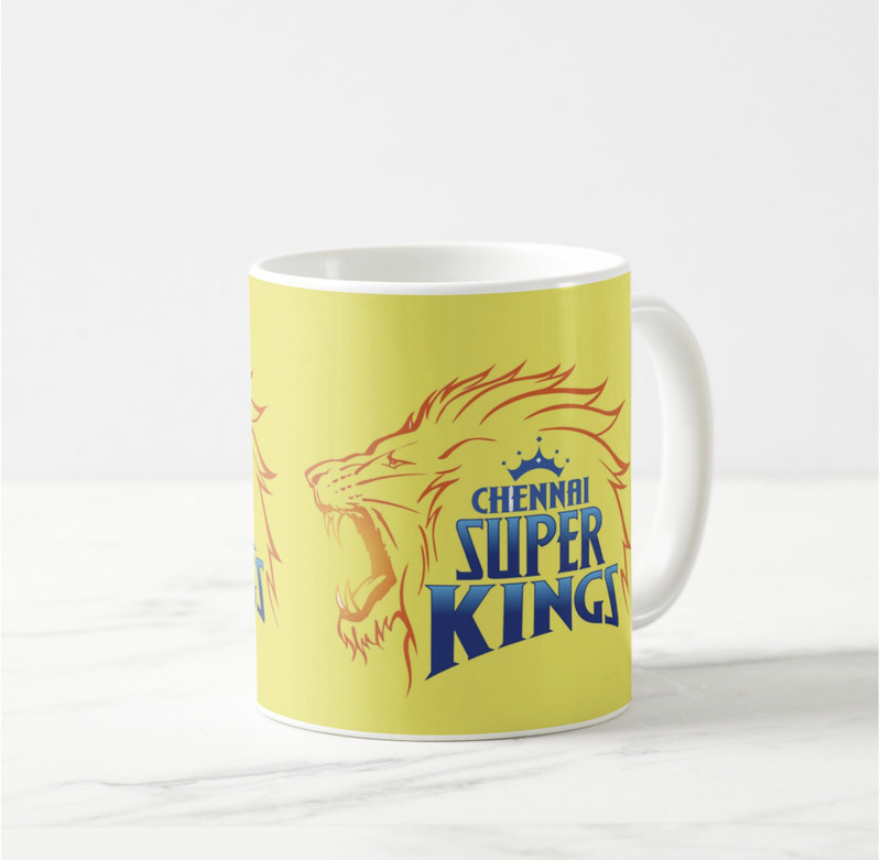 V Kraft "chennai super kings" with logo printed White Ceramic with Handle-Perfect Gift to Anyone On Any Occasion | Coffee & Tea Cup | Pack of 1, 350ml Ceramic Coffee Mug(350 ml)
