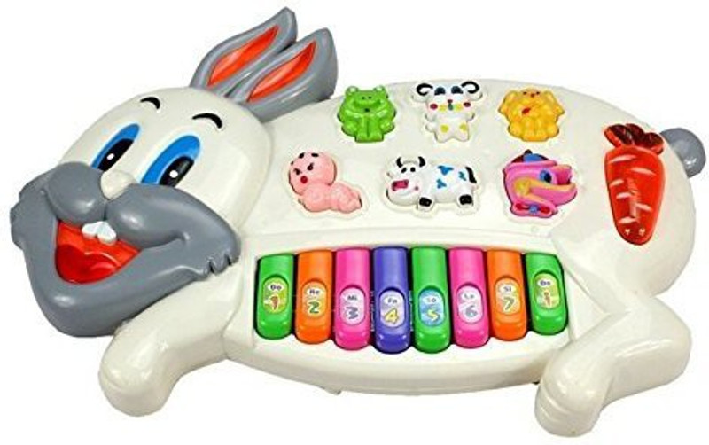 Goyal's Musical Rabbit Piano with 3 Modes, Flashing Lights & Wonderful Animal Sounds(Grey)