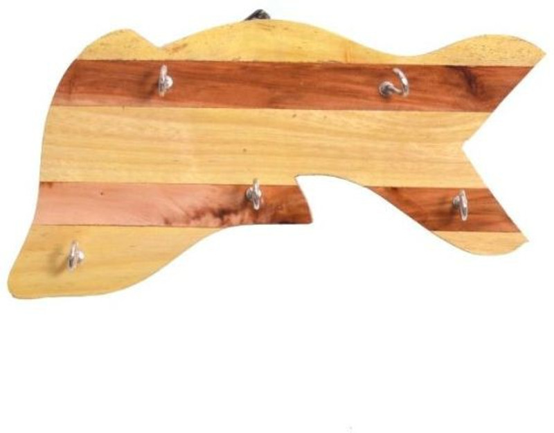 Onlineshoppee Antique Fish Shaped Wood Key Holder(5 Hooks, Brown)