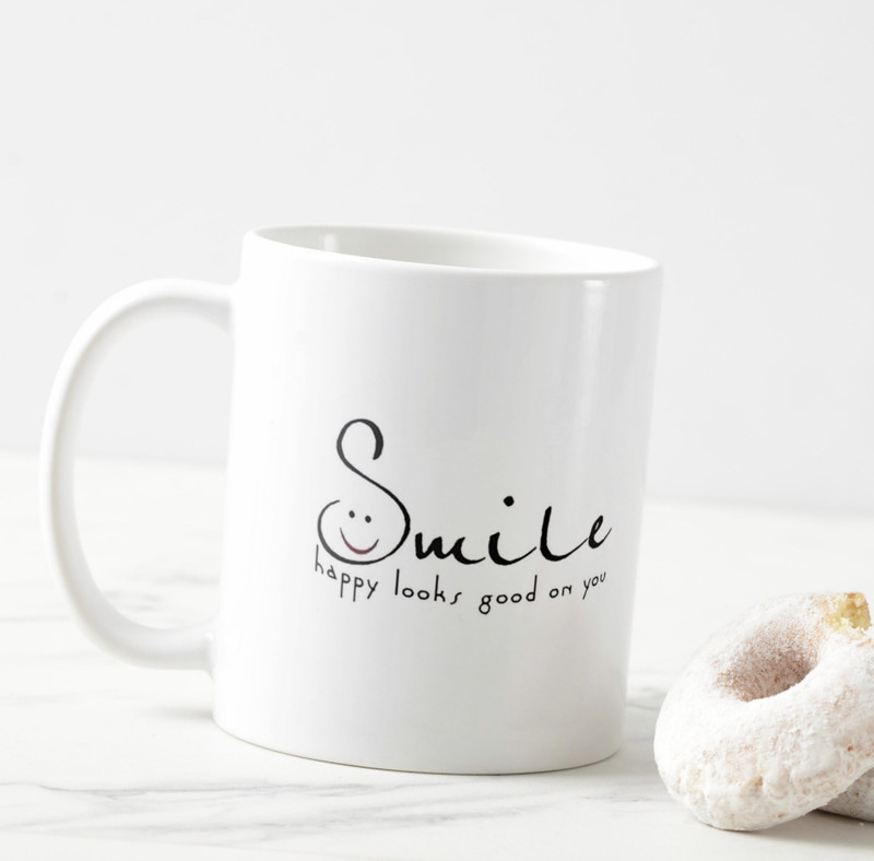 V Kraft " smile" happy looks good on you quote latest beautiful white Ceramic with Handle-Perfect Gift to Anyone On Any Occasion | Coffee & Tea Cup | Pack of 1 Ceramic Coffee Mug(330 ml)
