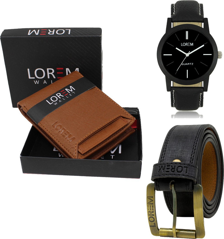 LOREM Belt, Wallet & Watch Combo(Tan, Brown, Orange)