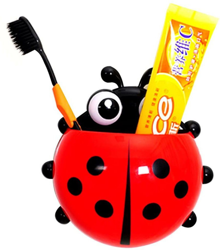 NIKYANKA ladybug wall section multipurpose holder Plastic Toothbrush Holder(Red, Black, Wall Mount)