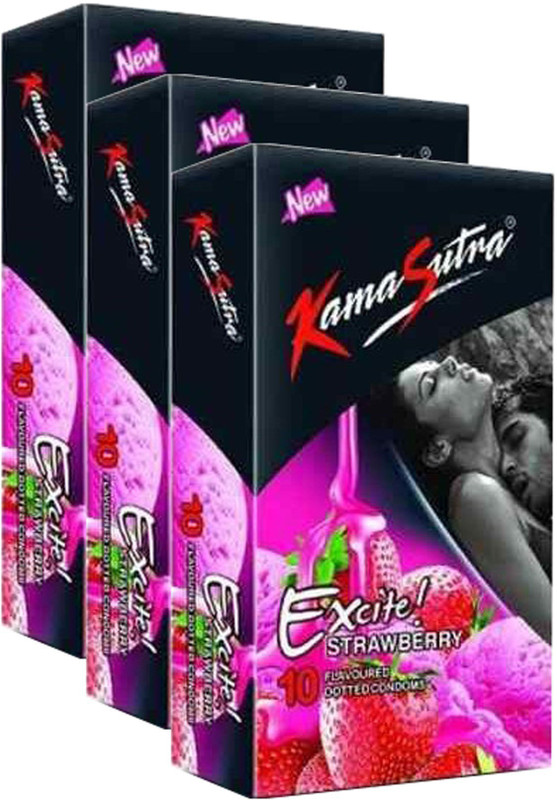 Kamasutra Three Excite STRAWBERRY Condom(Set of 3, 30 Sheets)