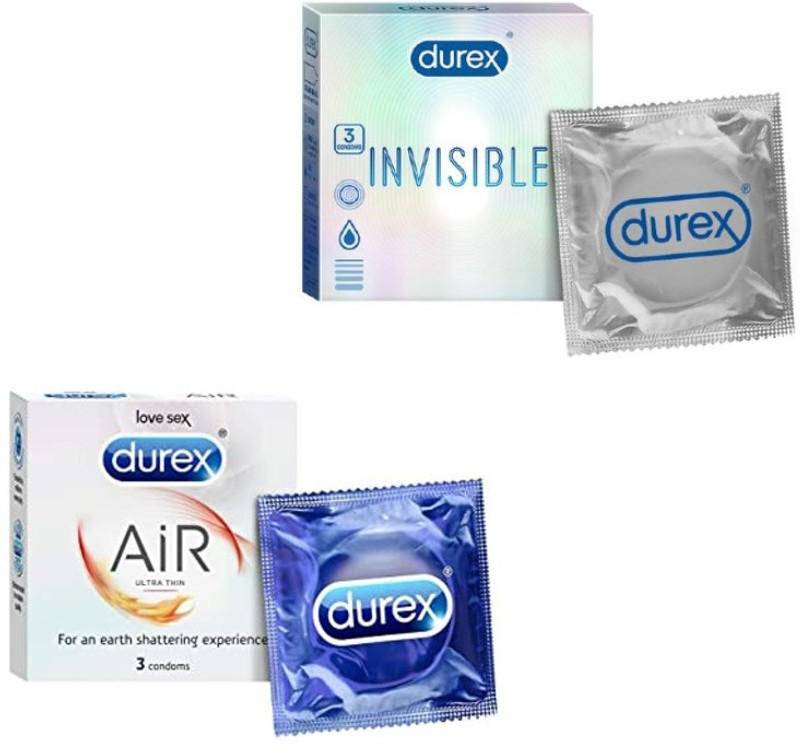 DUREX Invisible + AiR - Super Thin Condoms PassionRaja Special Combo Pack of (6 Condoms) Condom(Set of 2, 6 Sheets)