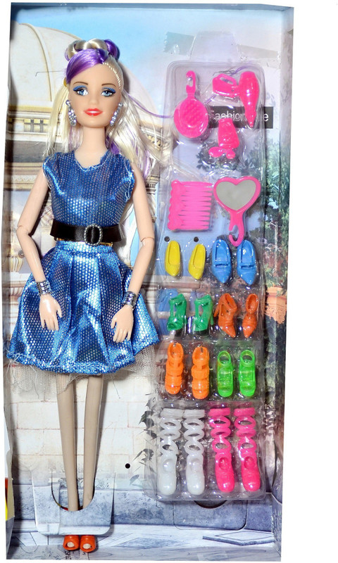 mohini collection Doll Foldable Blue Dress with Beautiful Hair(Multicolor)