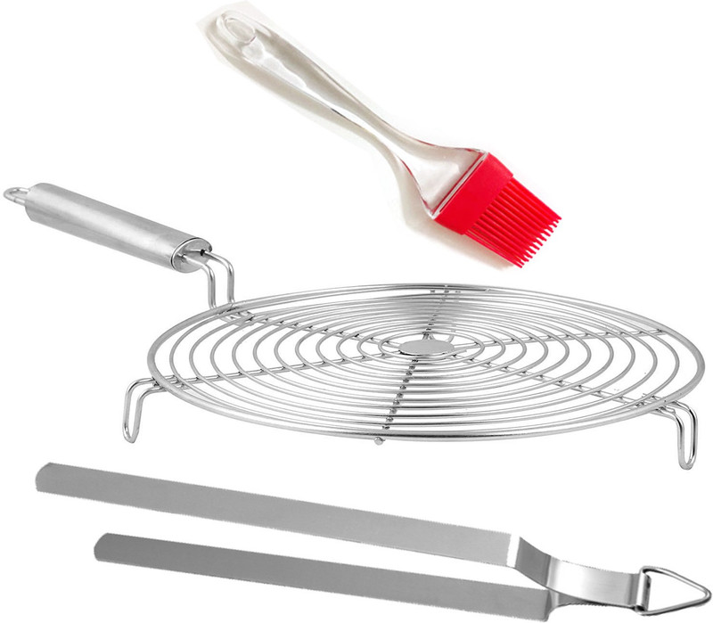 RAU MA Round Roaster_Chimta And Butter Brush_00C 2 kg Roaster(Silver)
