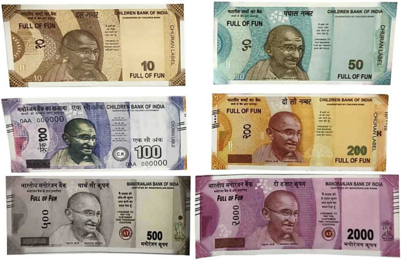 Agnolia Children Banks Playing/Fake Notes Combo (20*6=120 Notes) (Rs.10, Rs.20, Rs.50, Rs.100, Rs.500, Rs.2000 Notes) Currency Gag Toy (Multicolor) Dummy Indian Currency Gag Toy(Multicolor)