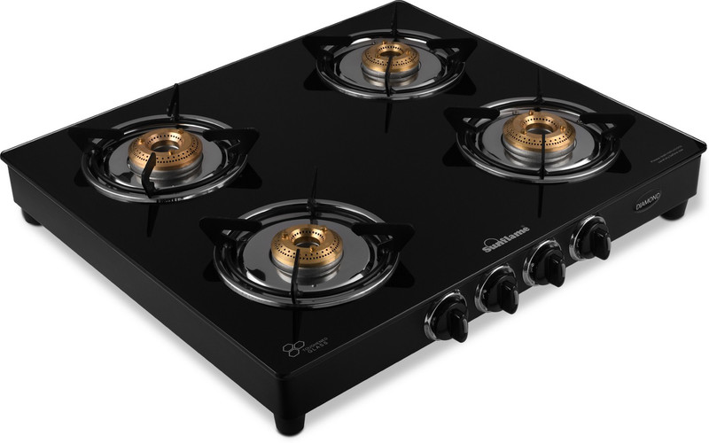 Sunflame LPG STOVE GT 4B DIAMOND BK Stainless Steel, Glass Manual Gas Stove