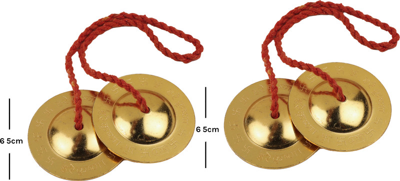 SHRI ANAND Iron Manjira Gold Color 6.5 cm Set of 2 Kartal Instrument