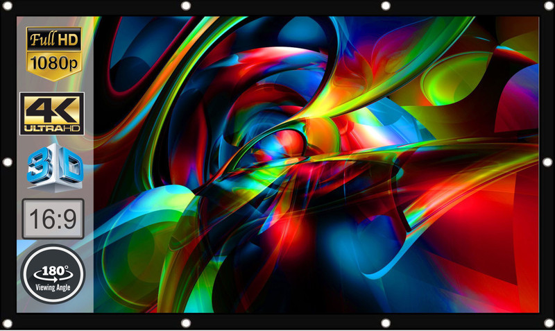 Moiz 100 Inches Diagonal,16:9 Aspect Ratio,87 Inches x 49 Inches, (Width 221 cms x 125 cms Height) 1.2 Gain, Black Coated From Back Side, Supports UHD-3D-4K-8K Technology Universal Eyelets Type Foldable Projector Screen Projector Screen (Width 221 cm x 125 cm Height)