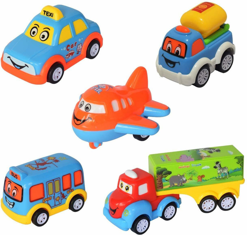 Enorme Set of 5 Unbreakable Friction Powered Pull Back Automobile Car Plane Truck Vehicle Toys for Kids(Multicolor)