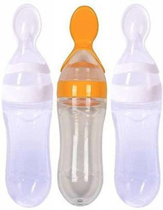 SS Sales Baby Squeezy Food Grade Silicone Spoon Bottle Feeder for Baby Feeding - Silicone Pack of 3 ( White , Yellow )  - SILICONE(White, Yellow)