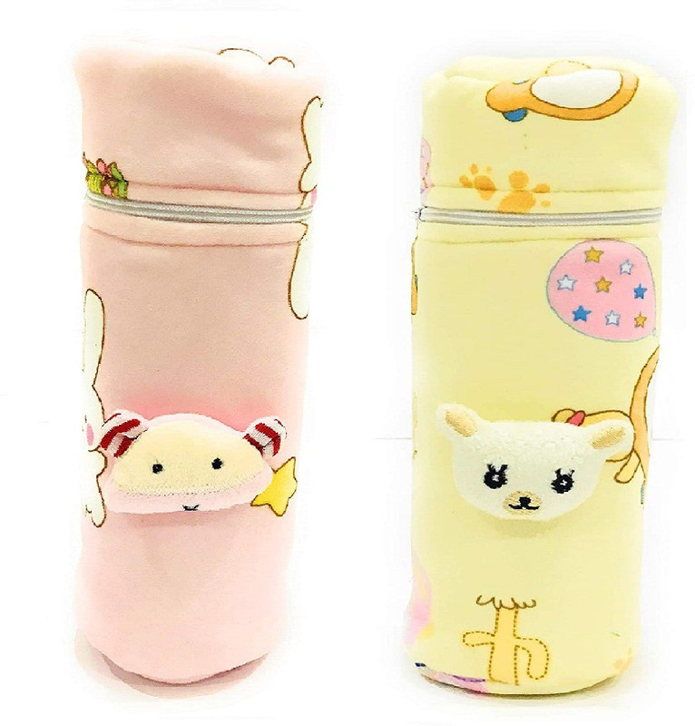 Manan Shopee Slim Neck Feeders Soft Plush Stretchable Baby Feeding Bottle Cover 125ml(Pink/Yellow)