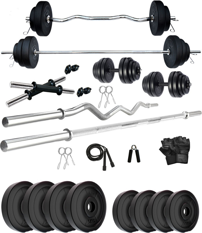KRX 20 kg PVC 20 Kg Home Gym Set with 3 Ft Curl & 5 Ft plain Rod & 1 Pair Dumbbell Rods Home Gym Combo