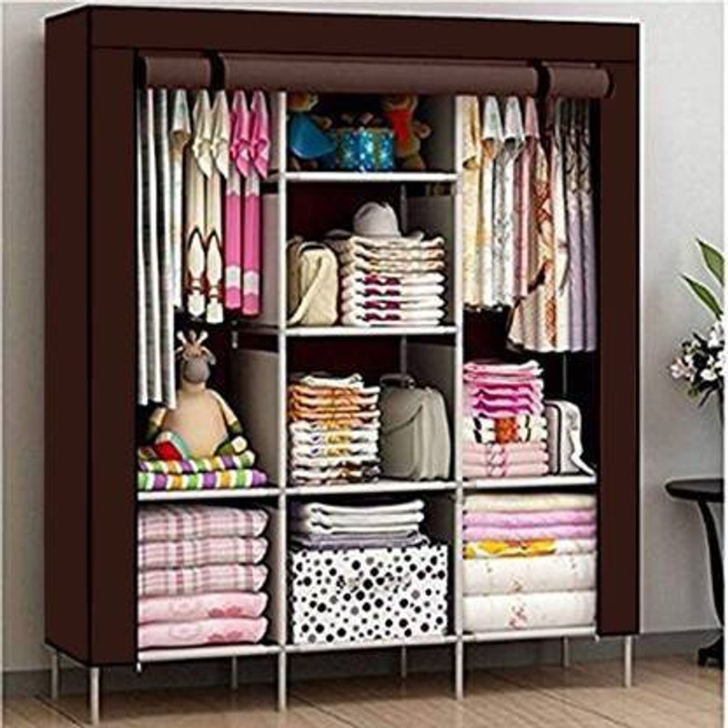 GOD WISH 6+2 Fancy Layer 88130 With Pocket Wardrobe Portable Foldable for Clothes Carbon Steel Collapsible Wardrobe(Finish Color - BROWN, DIY(Do-It-Yourself))