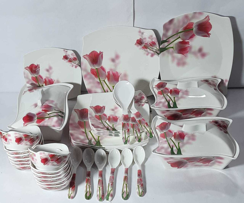 Radhe Crockery by ELEGAN Pack of 40 Melamin Dinner Set(Red)