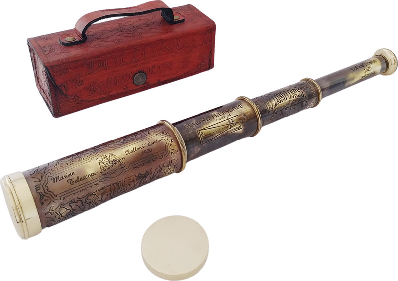 Shoptreed 15" Antique Maritime Brass Dolland London 1920 Telescope with lid in Leather cover Vintage Spyglass Marine Collectible Catadioptric Telescope(Manual Tracking)