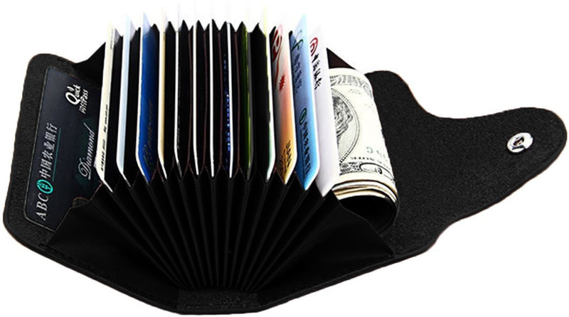StealODeal Exclusive Black High Quality Leatherite Case Atm/Credit/Debit Unisex Slots 15 Card Holder(Set of 1, Black)