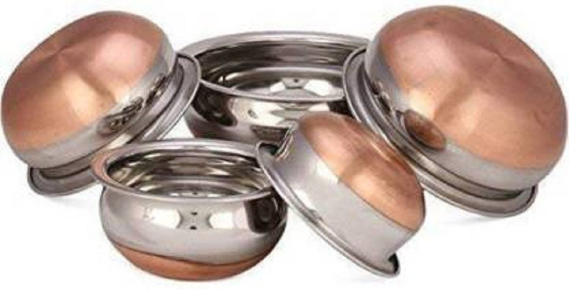 Kitcy HANDI COOKWARE 5 PCs. Set COPPER BOTTOM NICE COLLECTION FOR YOUR KITCHEN Kitchen Serving cooking Dinner Table Suitble Stainless Steel Copoper Bottom Handi Pot 22.5 cm diameter 3.2 L capacity(Stainless Steel)