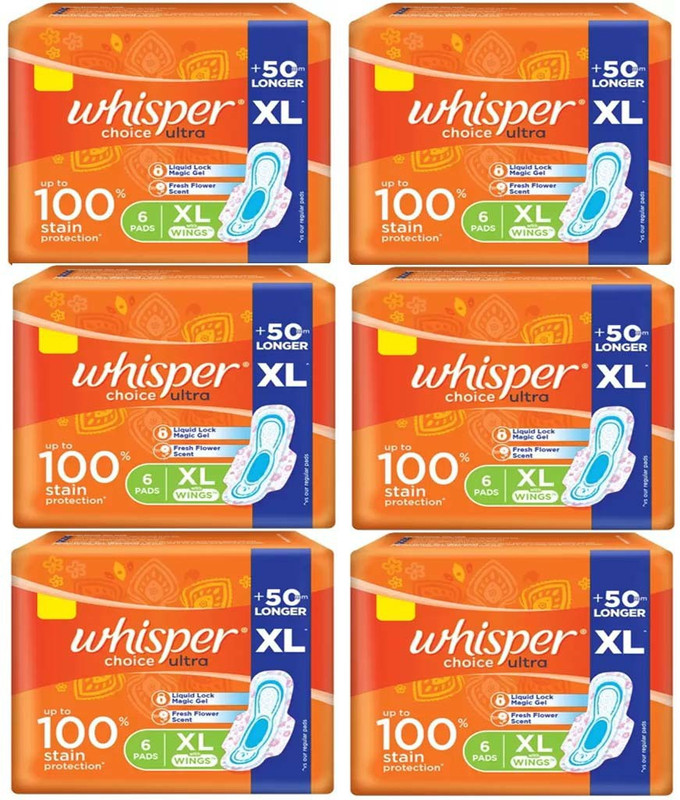 Whisper Choice Ultra 100% Stain Protection (72 Pads) Sanitary Pad(Pack of 12)