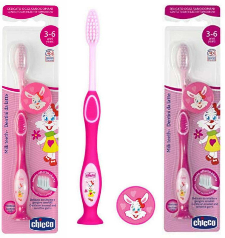 Chicco Kids Toothbrush (Pink, 3-6 Years) Pack of 3 Ultra Soft Toothbrush(Pack of 3)