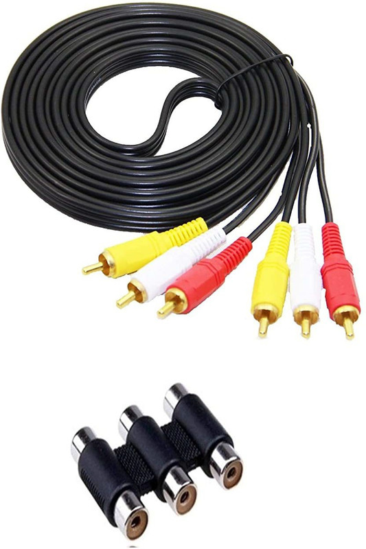 BhalTech  TV-out Cable 3 RCA Female to Female Coupler Joiner Adapter with 3RCA Male to Male 1.5M(Black, For TV)