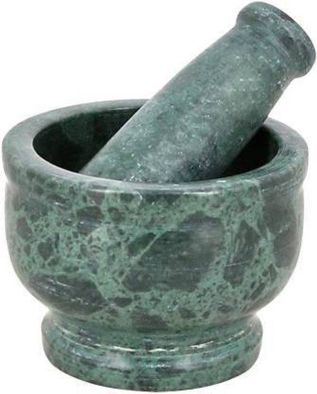 Shri kitchen uitility imam dasta Mortar and Pestle set, Kharad, Spice masher, Spice Mixer - 4 Inches - From Banks of Holy Narmada River - Made of Green Marble Marble Masher(Pack of 1)