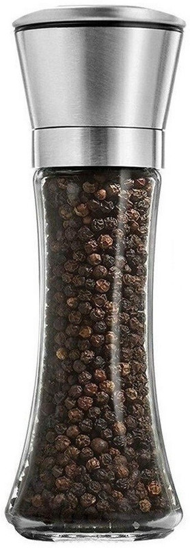 Alpyog Salt -Pepper Mill Grinders Shakers with Adjustable Coarseness by Ceramic Rotor Fine Grinding for Kitchen Steel, Glass Squeeze Mill(Silver, Pack of 1)