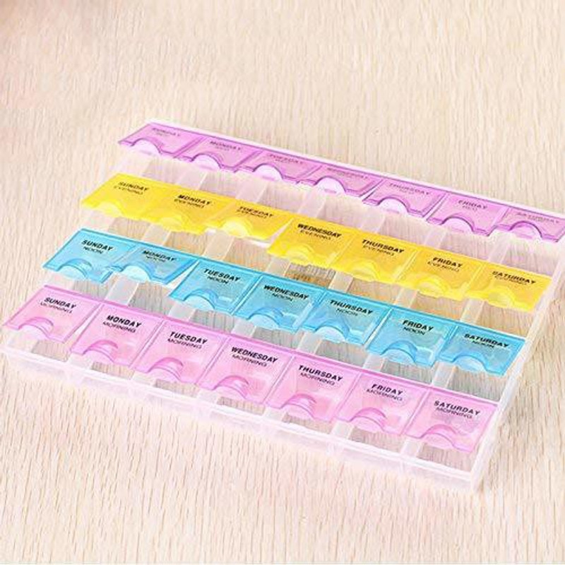 Top Select 28 DAYS 28 Days Pill Case- 4 Row 28 Squares Weekly 7 Days Tablet Box PACK OF 1 Pill Box(Multicolor)