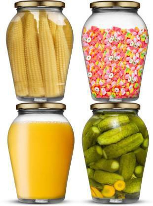 KKO FASHION Glass Grocery Container - 1000 ml(Pack of 2, Clear)