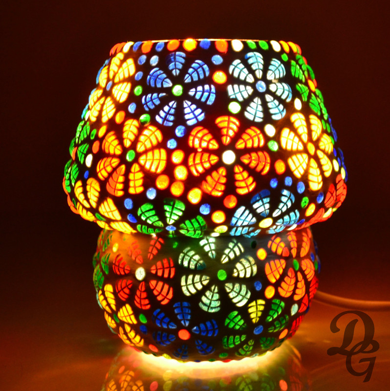 Decent Glass Multi Color Beautiful Mosaic Table Lamp For Bed Side Lamp Night Lamp(24 cm, Multicolor)