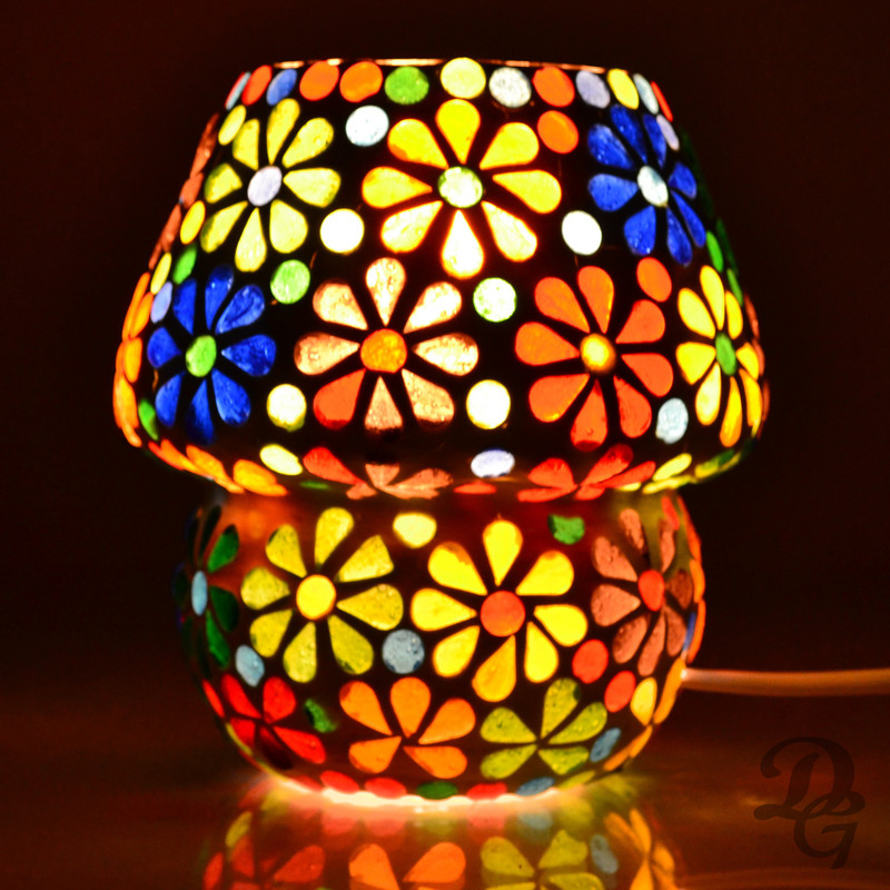 Decent Glass Decorative Mosaic Glass Table Lamp (Multicolor) 13cm Night Lamp(13 cm, Multicolor)