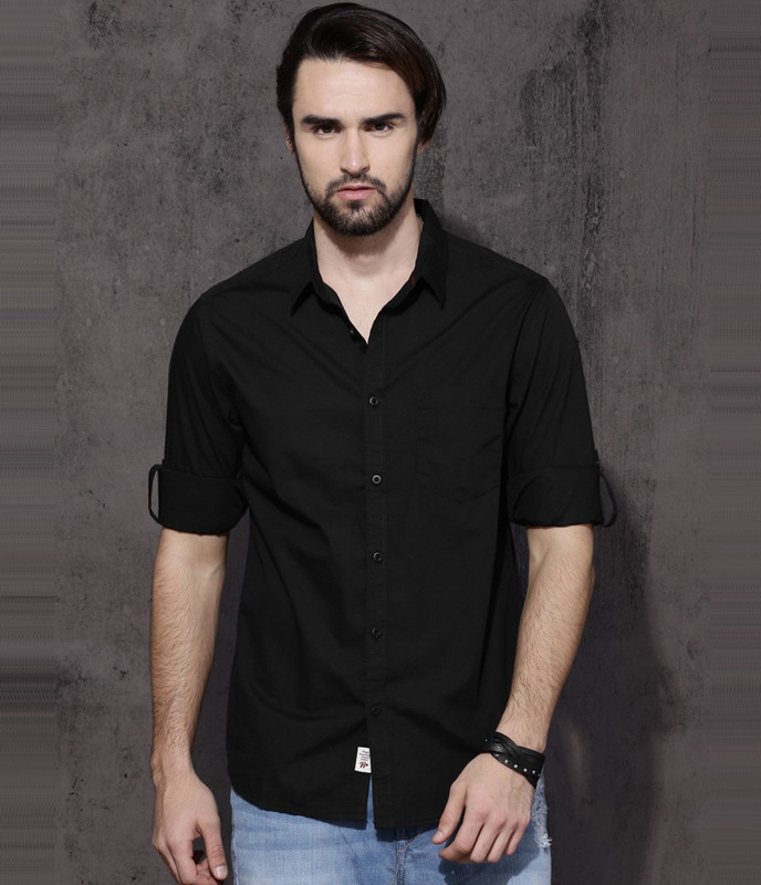 Roadster Men Solid Casual Black Shirt