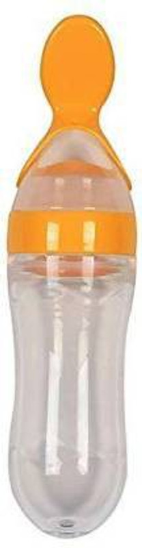 SS Sales Silicone Baby Cereal Feeder Bottle Spoon Baby Toddler Feeding Bottle with Spoon Fresh Food Cereal Squeeze Feeder - Silicone (Yellow)  - SILICONE(Yellow)