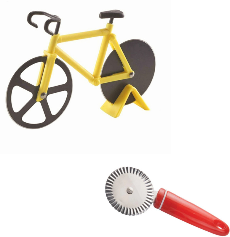 Samarpan Combo Of Attractive 2 Blade Bicycle Pizza Cutter & Pastry Cutter (Multi Color,Pack Of 2) Wheel Pizza Cutter(Stainless Steel)