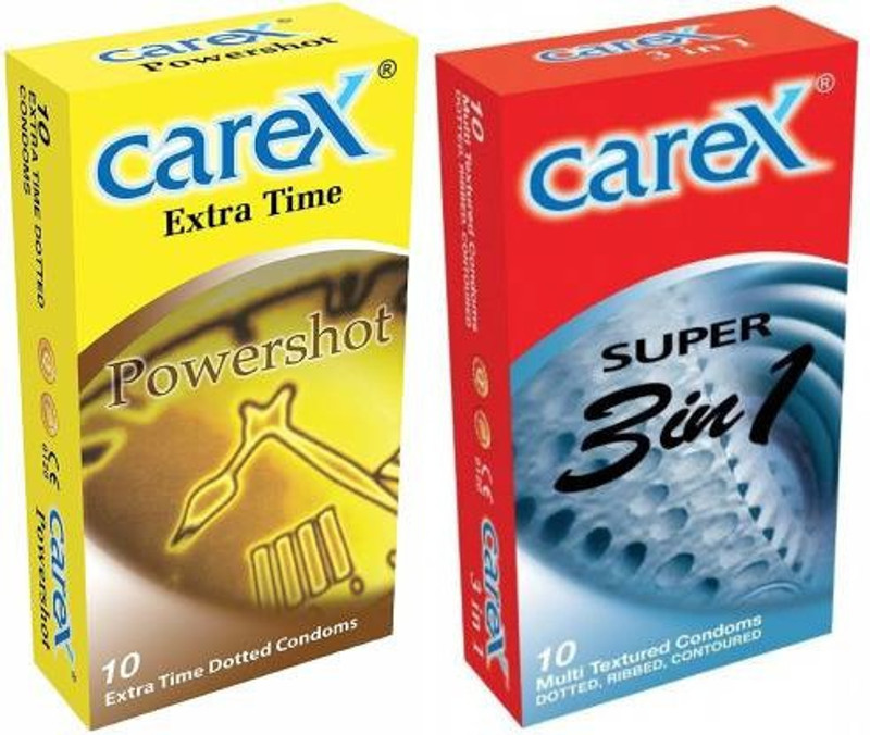 CAREX Powershot and Super Three in One Condom(Set of 2, 20 Sheets)