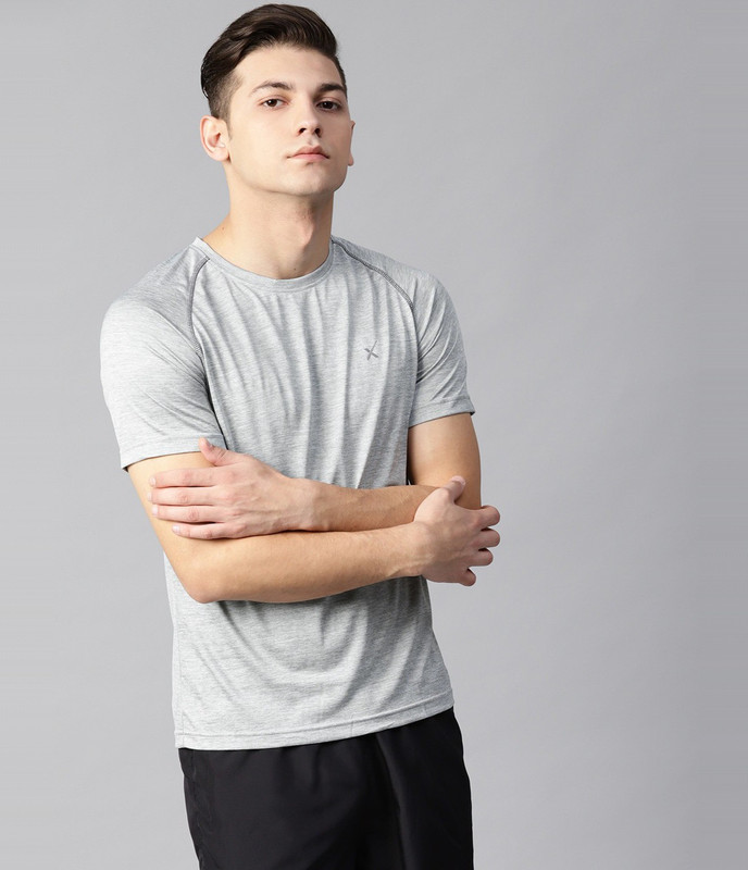 HRX by Hrithik Roshan Self Design Men Round Neck Grey T-Shirt