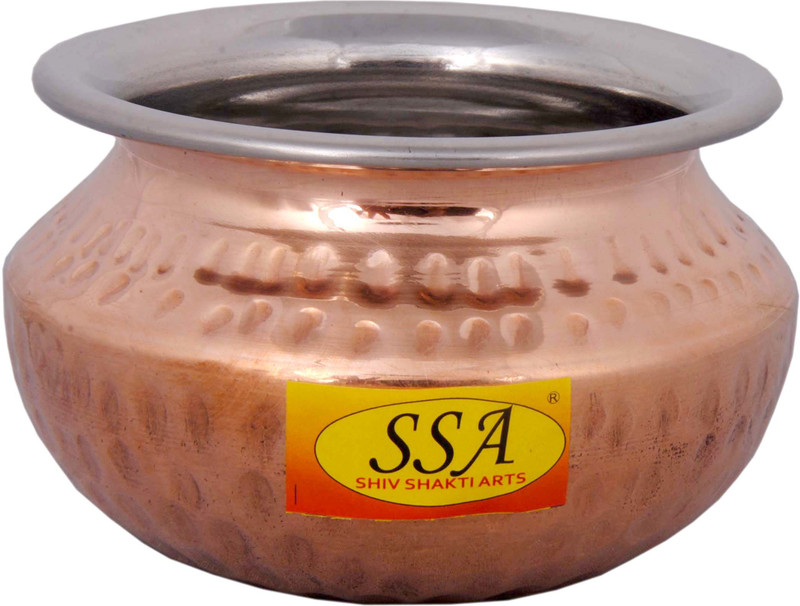 Shivshakti Arts Steel Copper Handi - Punjabi & Rajasthani Design - With Lid For Serving Food(No.3 - 800 ML) Cookware Set(Copper, 1 - Piece)