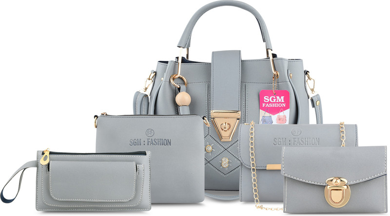 SGM Fashion Women Grey Handbag(Pack of: 5)