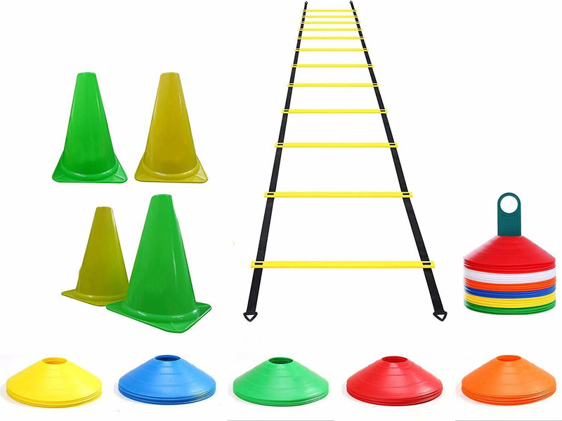 saipro Agility Training Fitness Set with 4 Meter Ladder | 5 Pc 6" Cones | 5 Space Marker Football Kit